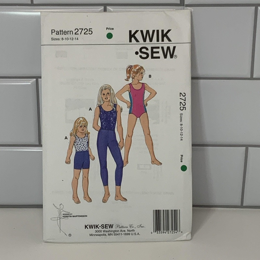Kwik Sew Sewing Pattern # 2725 Girls Leotards Leggings Shorts Size: 8-14 Uncut
